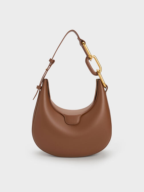 Kora Metallic-Accent Moon Bag, Chocolate, hi-res