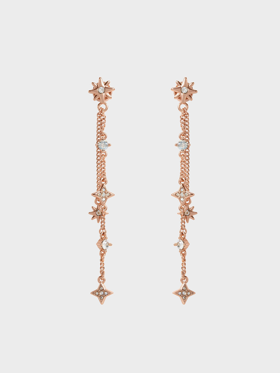 Star Motif Crystal-Embellished Drop Earrings, Rose Gold, hi-res