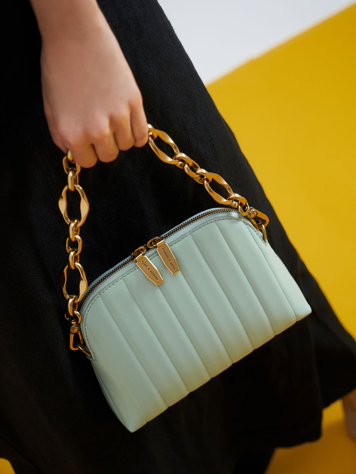 Chain Handle Panelled Crossbody Bag, Mint Green, hi-res