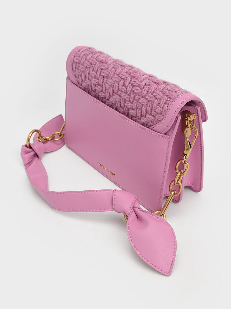 Joelle Ring Push-Lock Tweed Envelope Shoulder Bag, Pink, hi-res