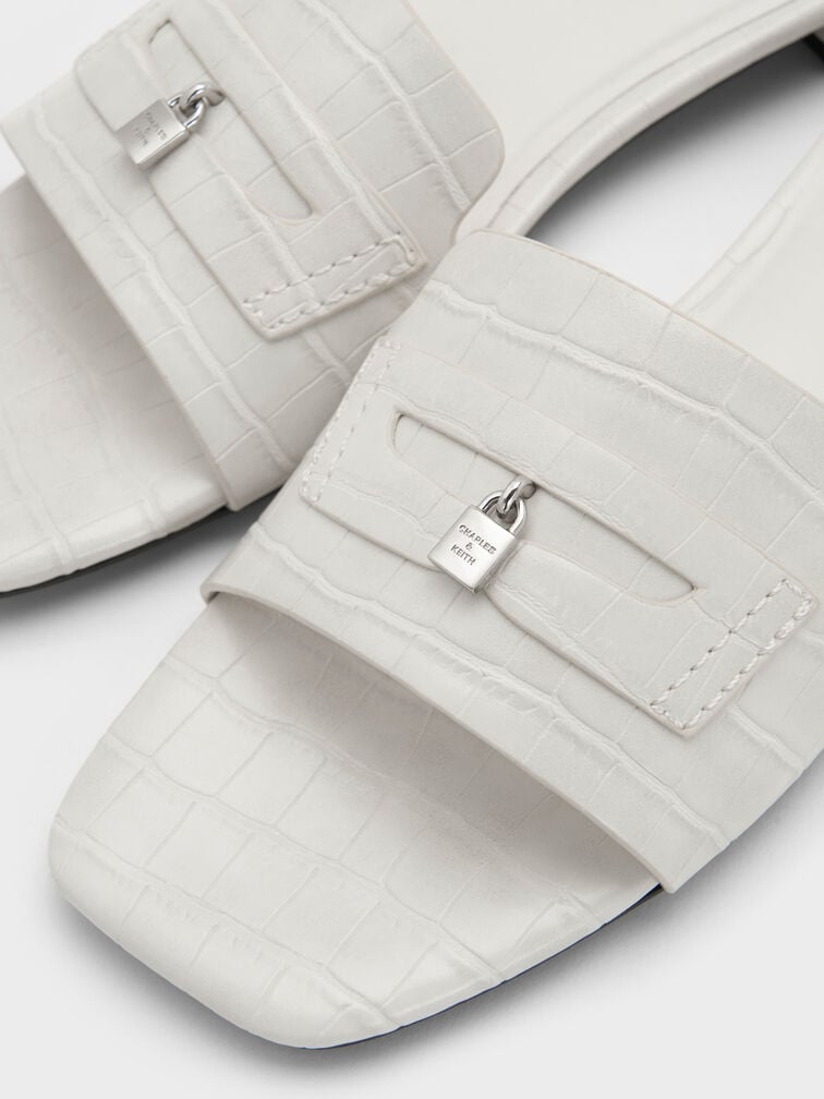 Griselda Croc-Effect Slide Sandals, Animal Print White, hi-res
