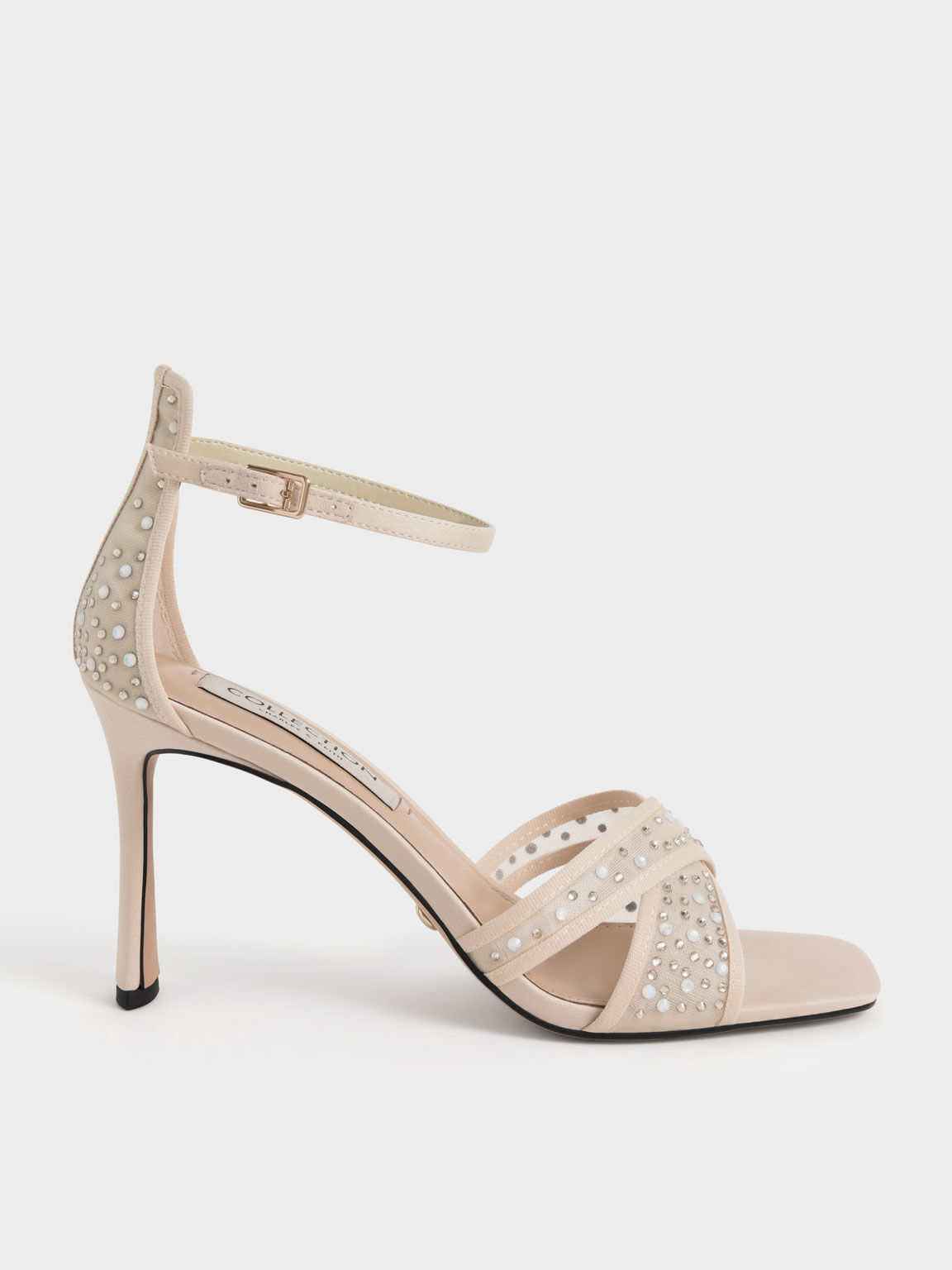 Blythe Mesh & Satin Embellished Sandals, Nude, hi-res