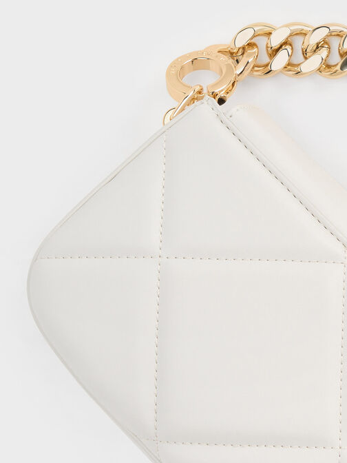 Bolso trapecio con cadena y medallón, Blanco, hi-res