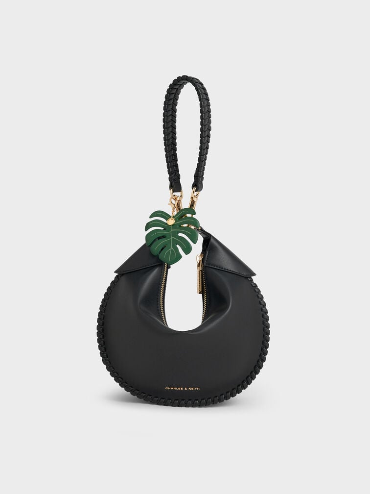 Blume Braided Curved Hobo Bag, Black, hi-res