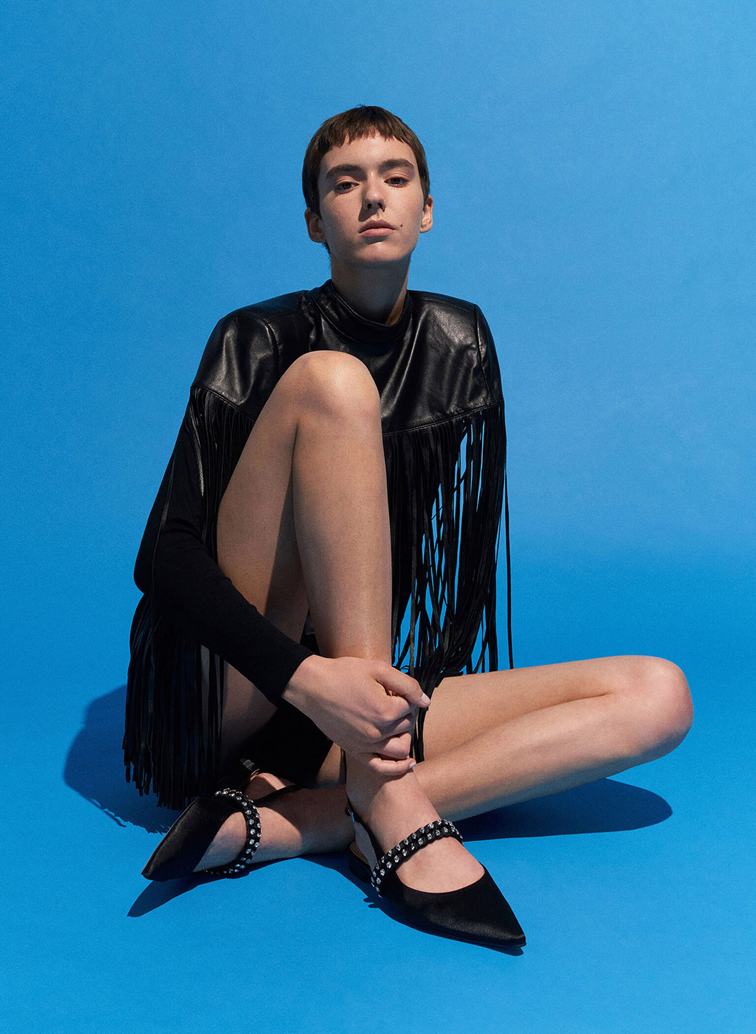 Goldie Recycled Polyester Gem-Encrusted Mary Jane Flats, Black Textured, hi-res