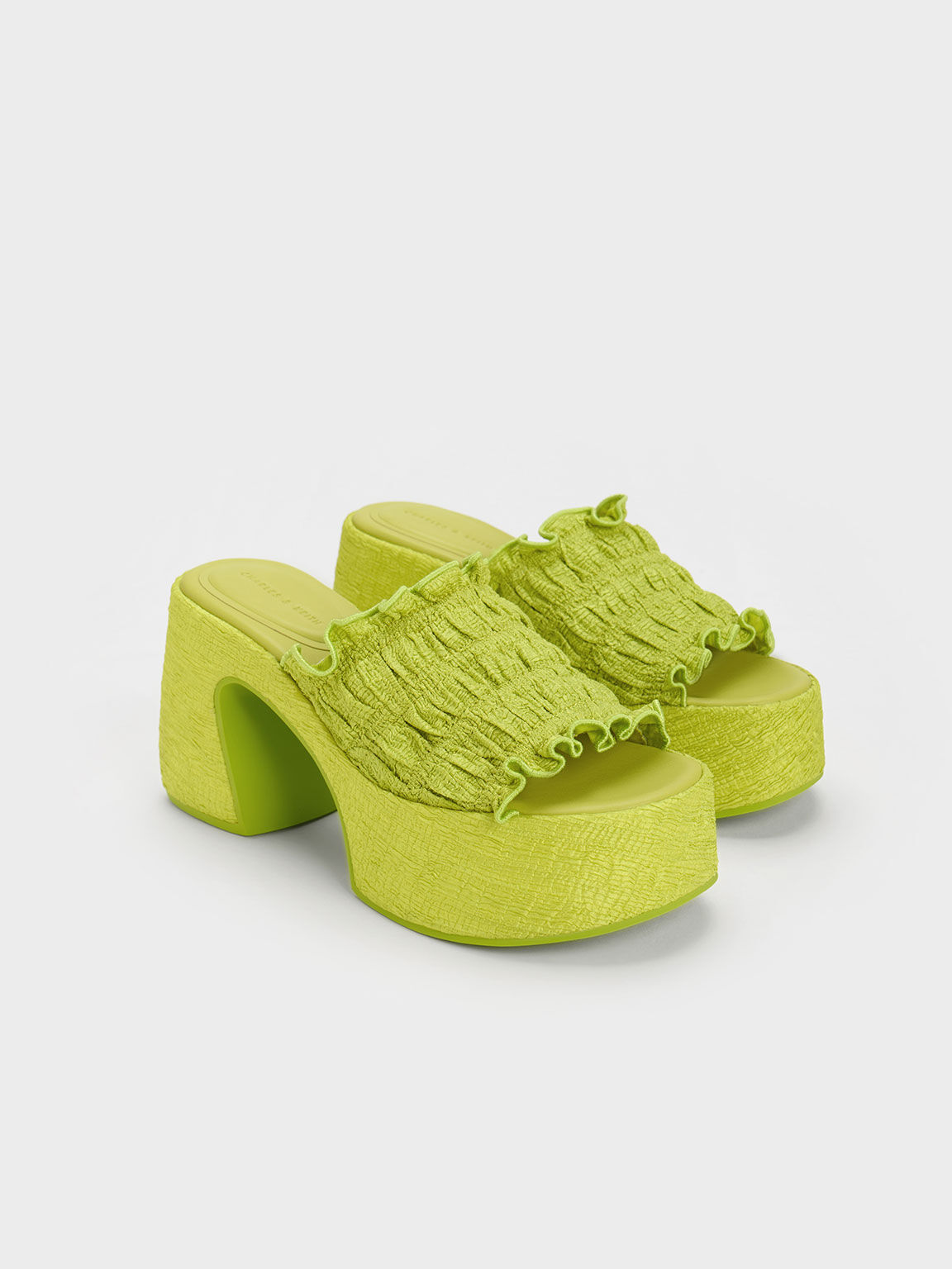 Nuala Ruched Platform Mules, Lime, hi-res