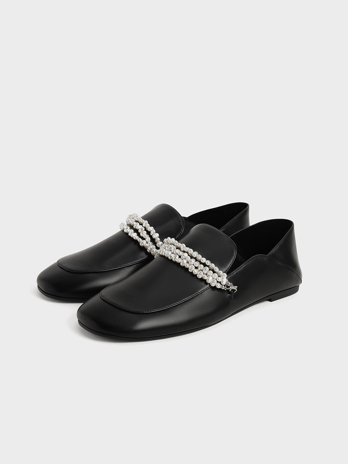 珍珠飾鍊樂福鞋, 黑色, hi-res