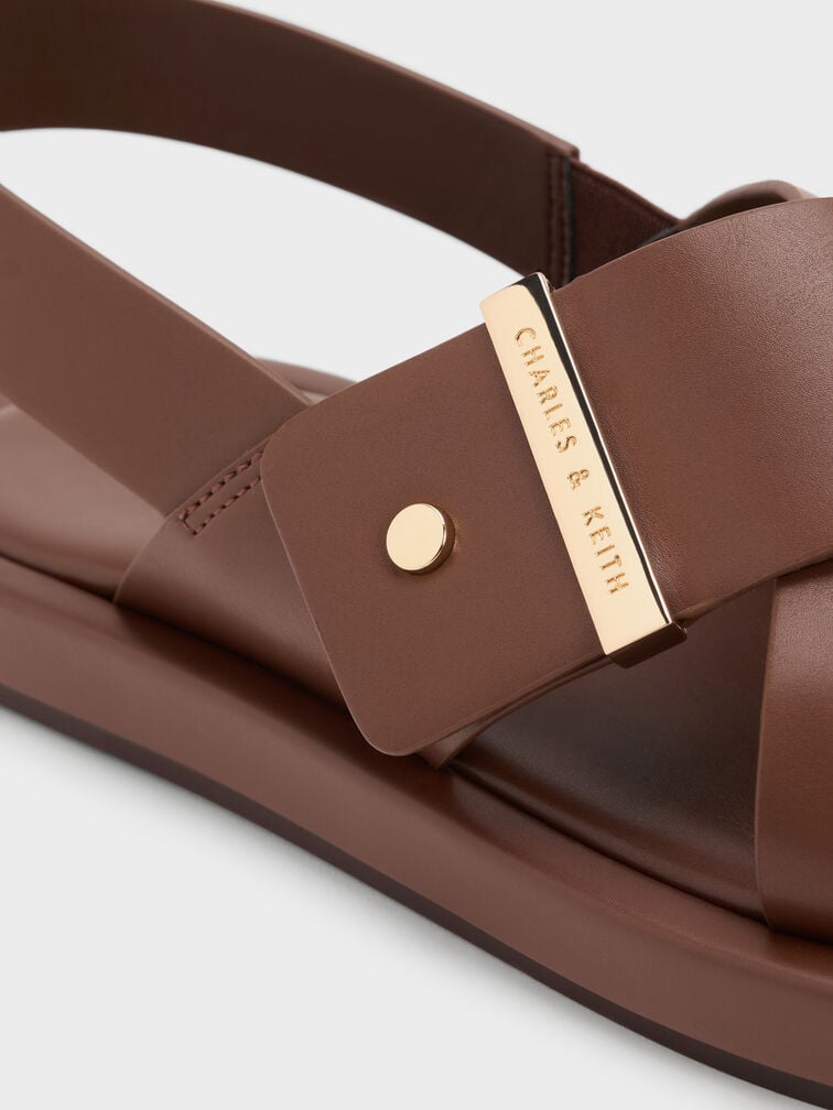 Audra Crossover-Strap Slingback Sandals, Dark Brown, hi-res