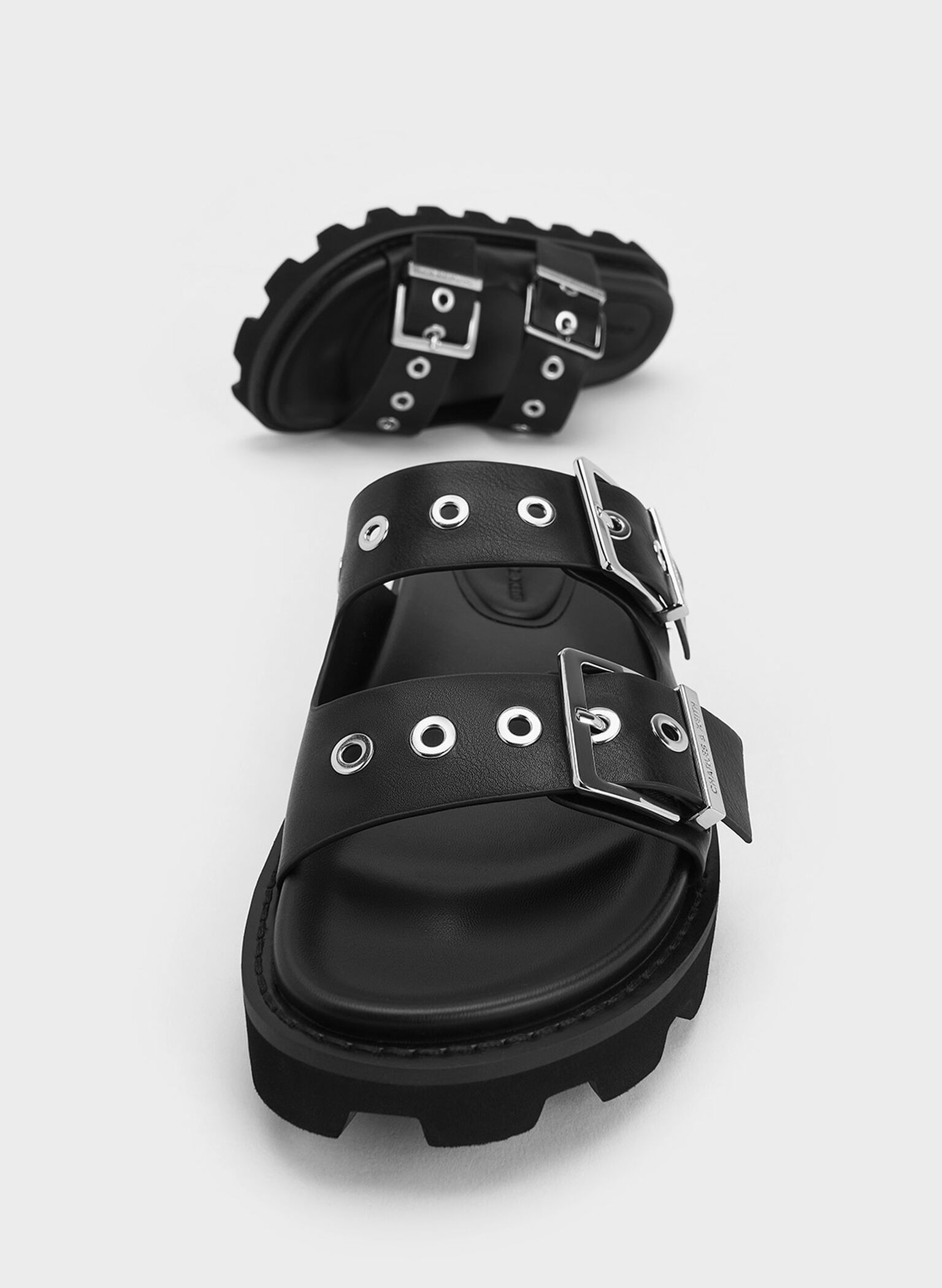 Trill Grommet Double-Strap Sandals, Black, hi-res