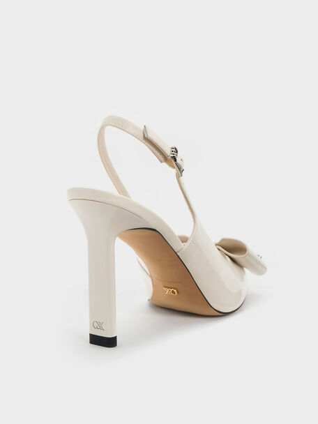 Zapatos de sal&oacute;n destalonados Lu de charol con tira posterior al tal&oacute;n y tac&oacute;n de aguja tipo cuchilla, Blanco tiza, hi-res