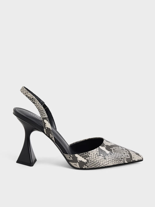 Snake-Print Slingback Pumps, Animal Print Natural, hi-res