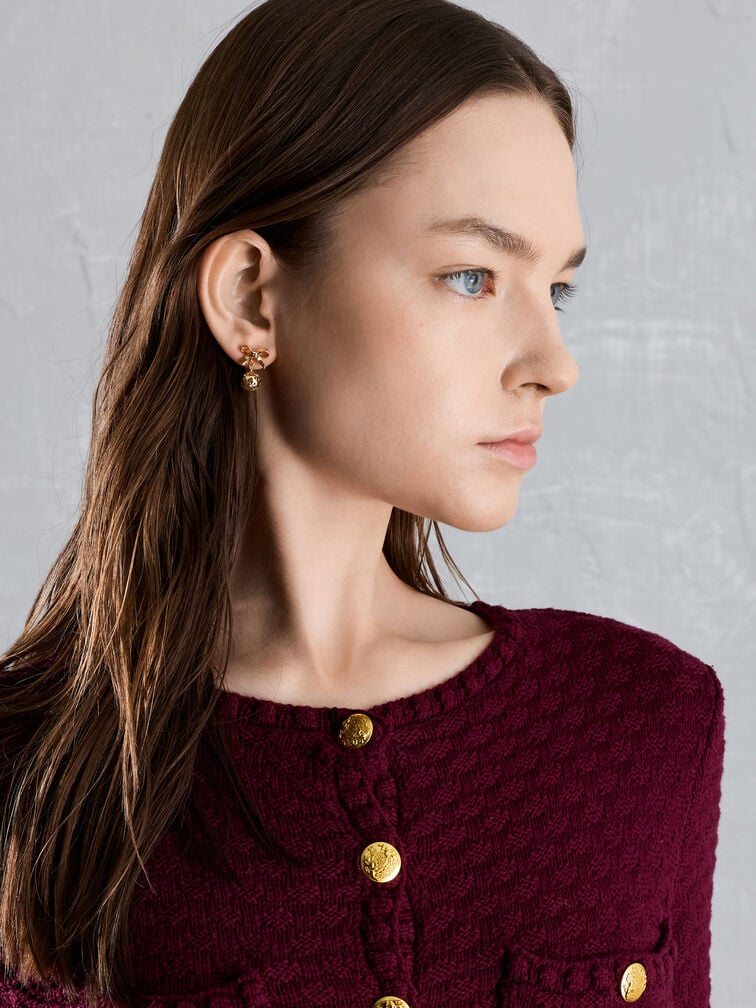 Athalia Crystal-Embellished Bow Snowflake-Ball Drop Earrings, Gold, hi-res