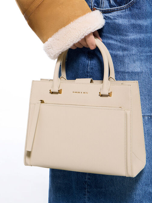 Anwen Structured Tote Bag, Beige, hi-res