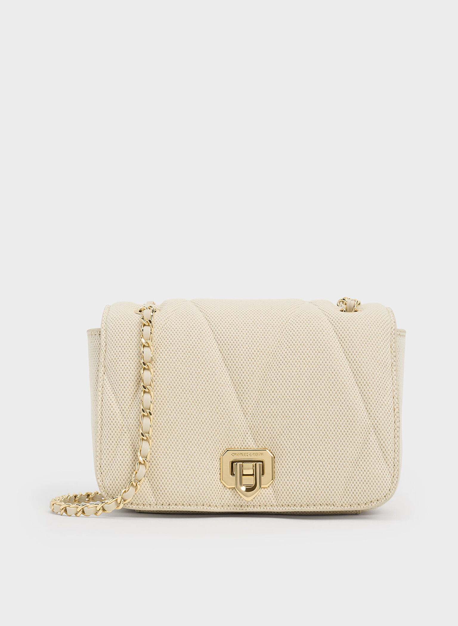 Arwen Canvas Quilted Shoulder Bag, Beige, hi-res