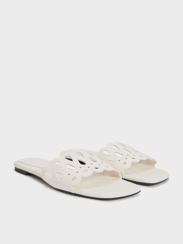 Cut-Out Slide Sandals, White, hi-res