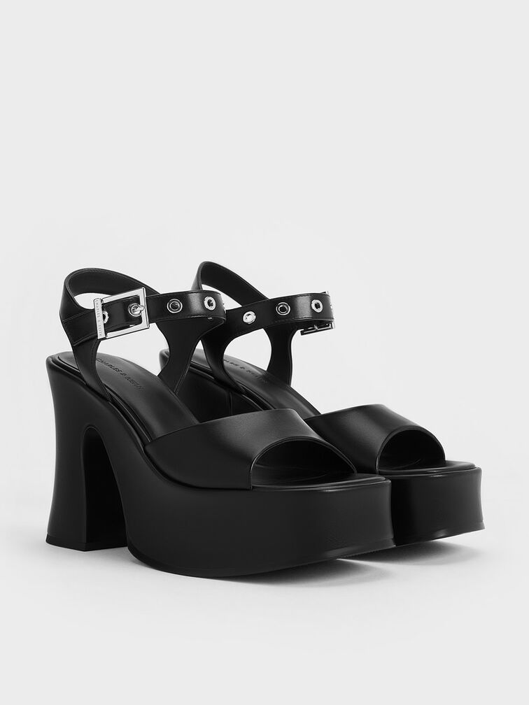 Jocelyn Grommet Ankle-Strap Platform Sandals, Black, hi-res