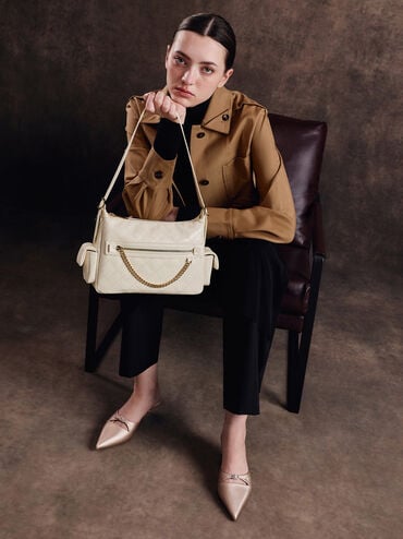Bolso de hombro acolchado Duo, Crema, hi-res