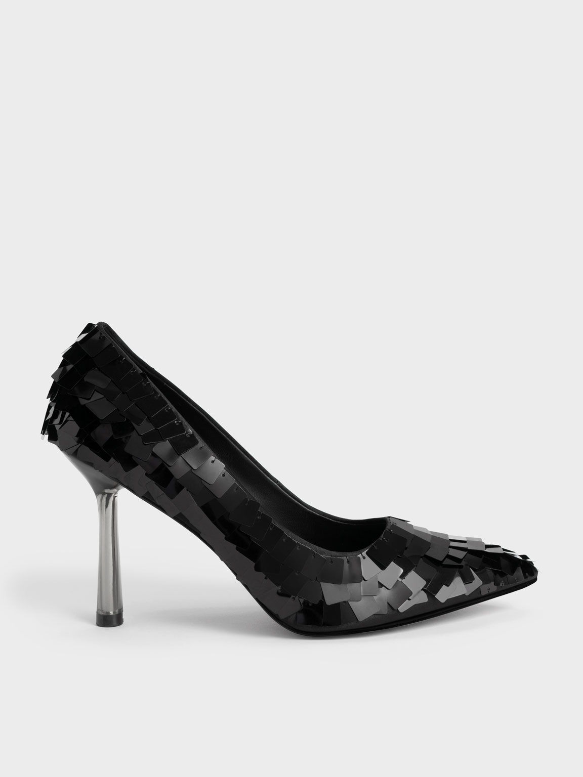 Sequinned Stiletto Heel Pumps, Black, hi-res