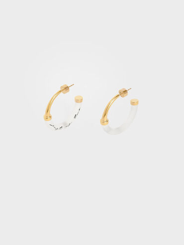 "Just Us Two, You And I" Printed Hoop Earrings, Gold, hi-res