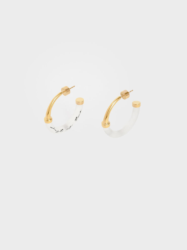 "Just Us Two, You And I" Printed Hoop Earrings, Gold, hi-res