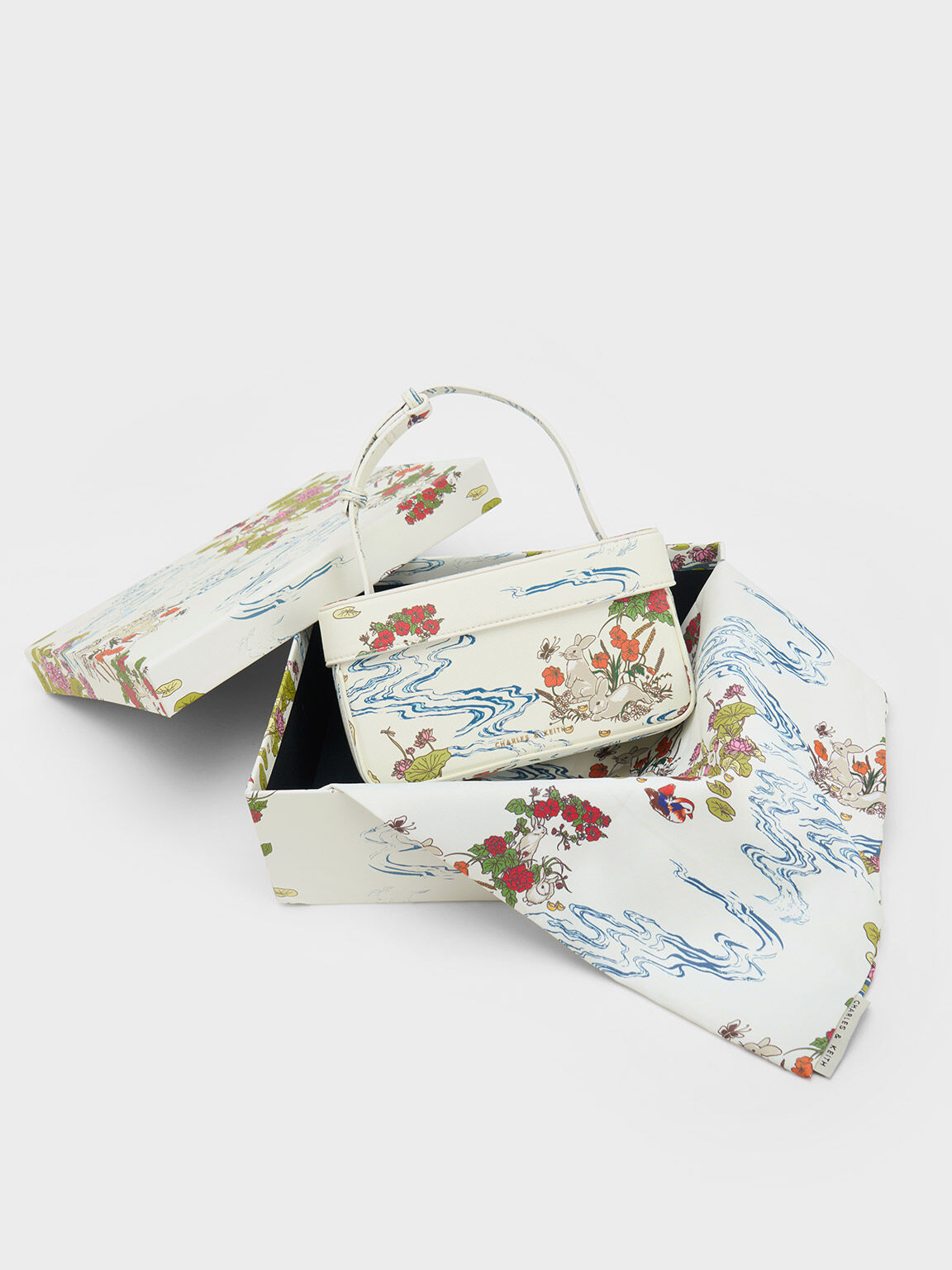 Rabbit Illustrated Boxy Bag, Cream, hi-res