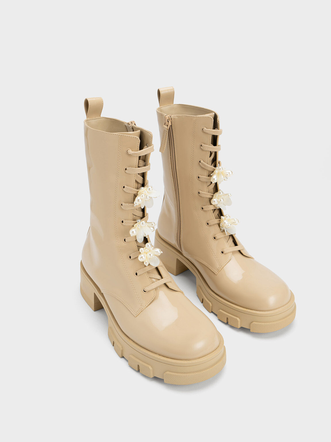 Hayden Bead-Embellished Patent Boots, Nude, hi-res