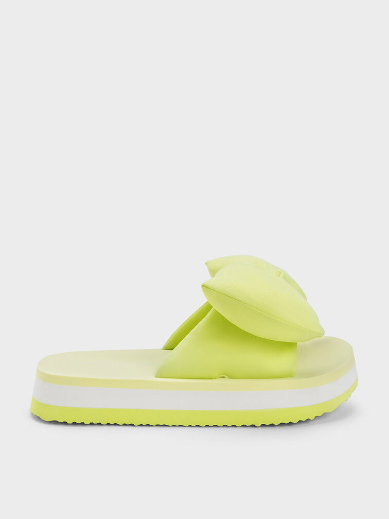 Puffy Bow Slides, Lime, hi-res