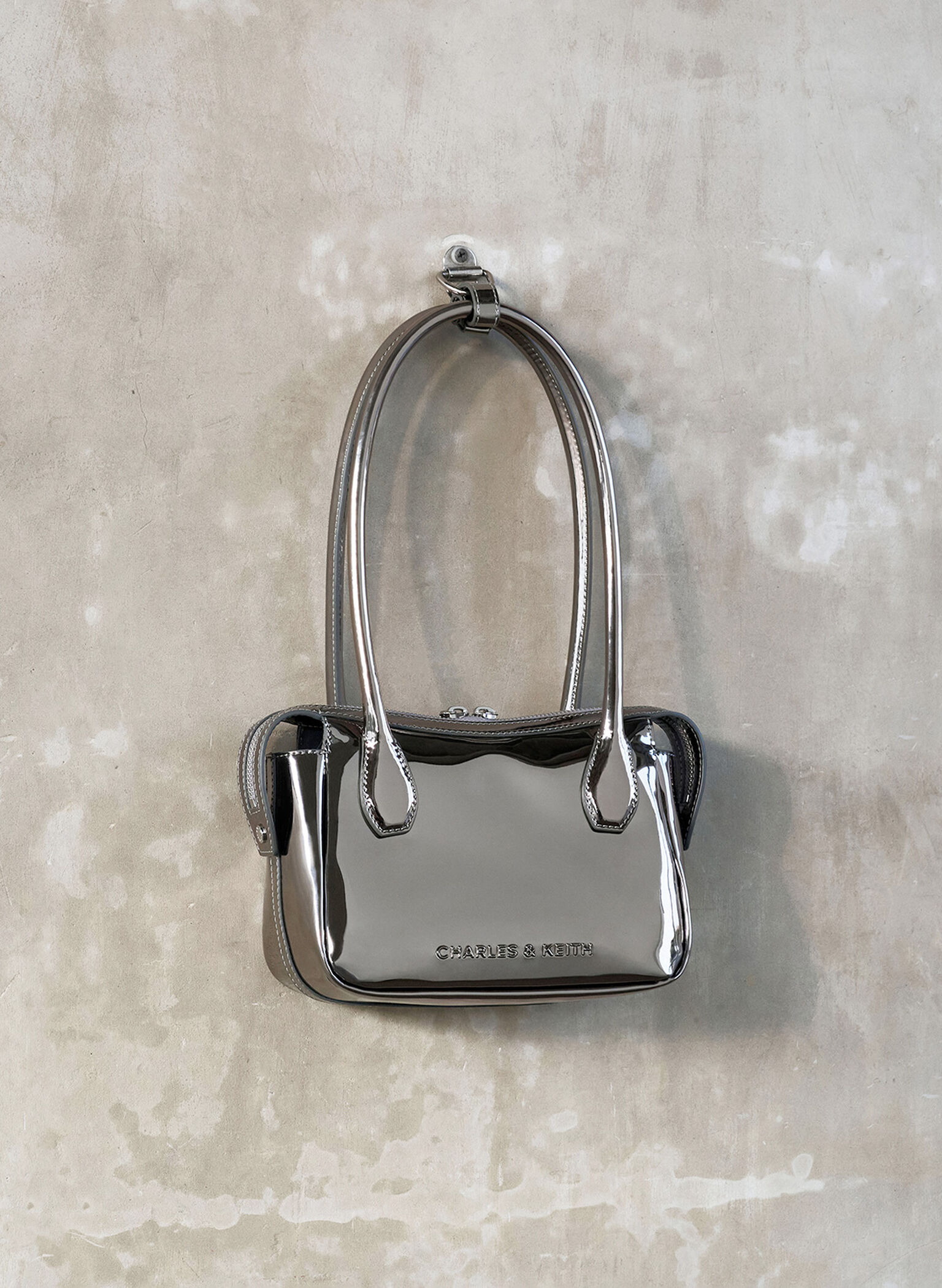 Bosie Metallic Elongated Top Handle Bag, Pewter, hi-res