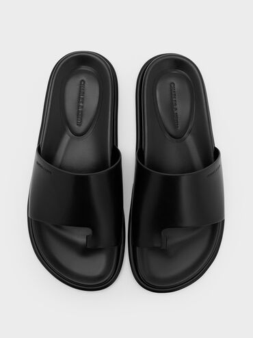 Sandalias planas con tiras anchas, Negro, hi-res