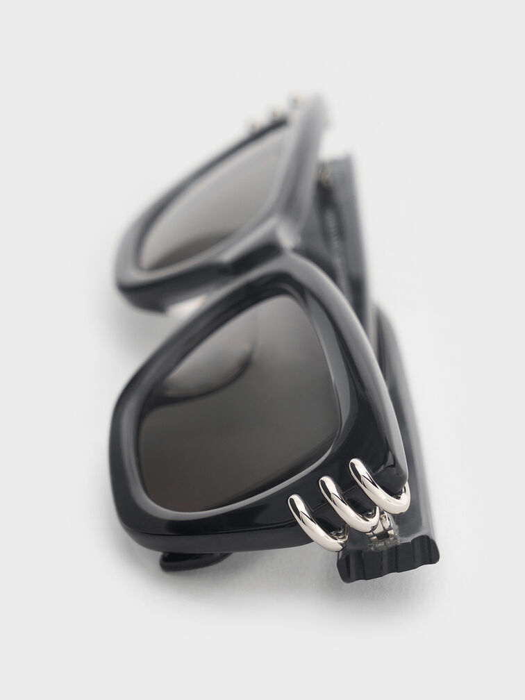 Gafas de sol cat-eye anguladas de acetato reciclado con detalles met�licos, Noir, hi-res