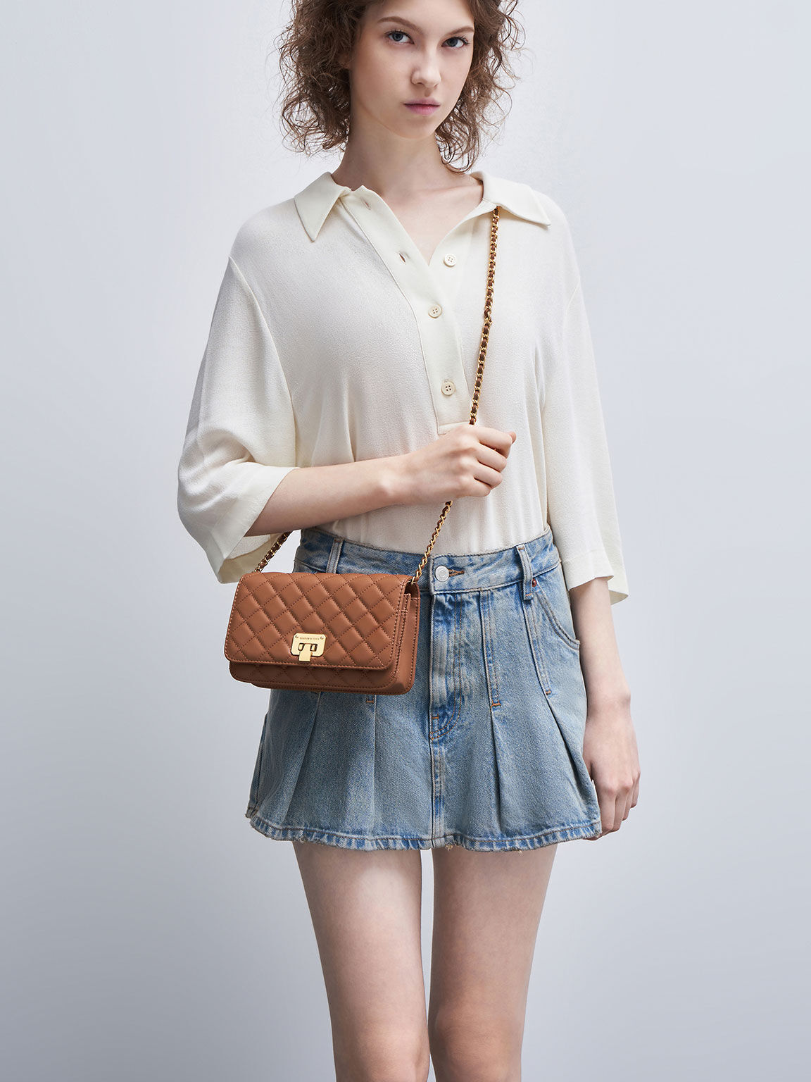 Quilted Push-Lock Clutch, Chocolate, hi-res