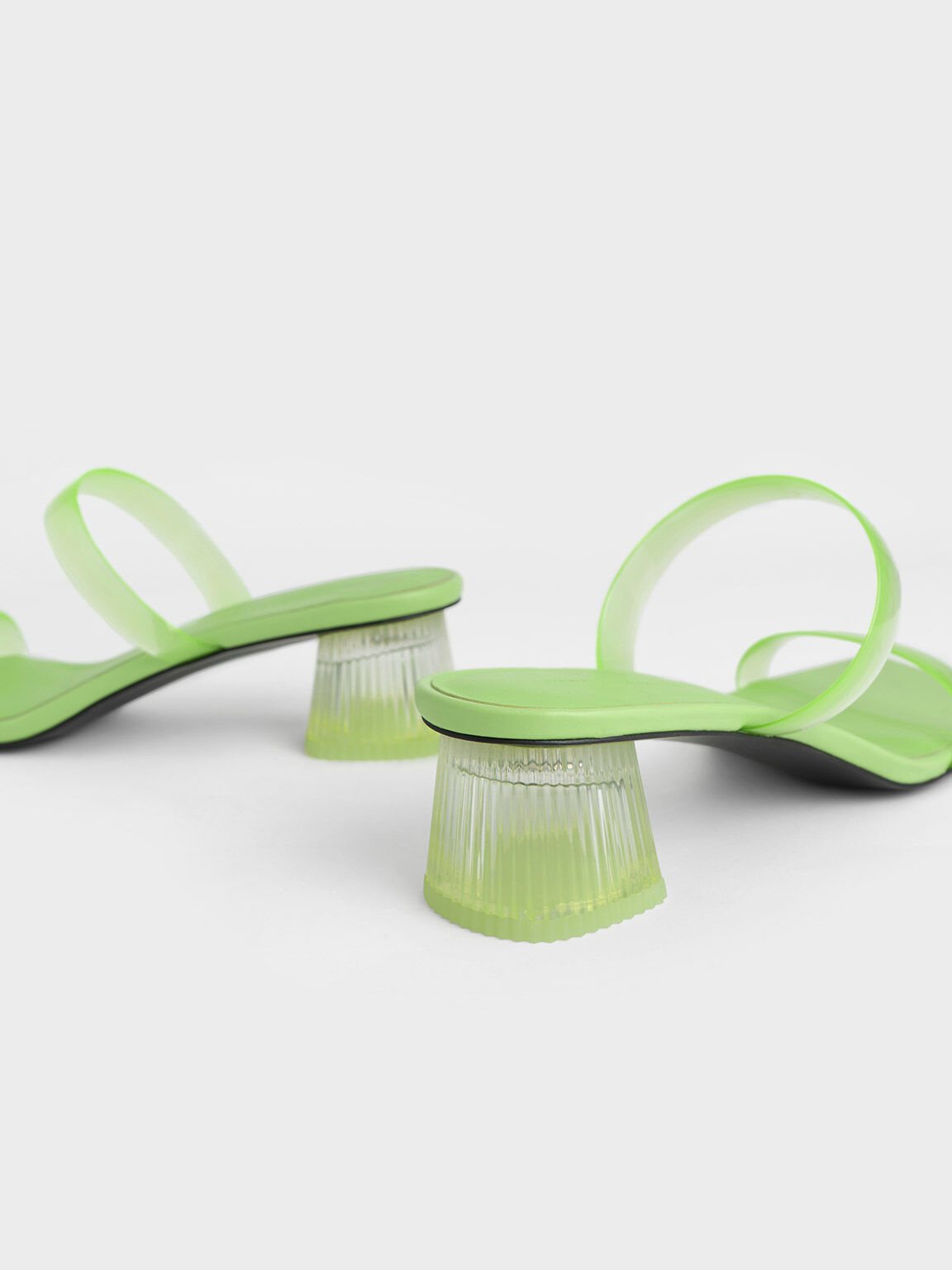 See-Through Heeled Mules, Green, hi-res