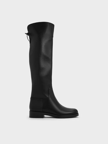 Botas altas hasta el muslo con lazo en la espalda, Negro, hi-res