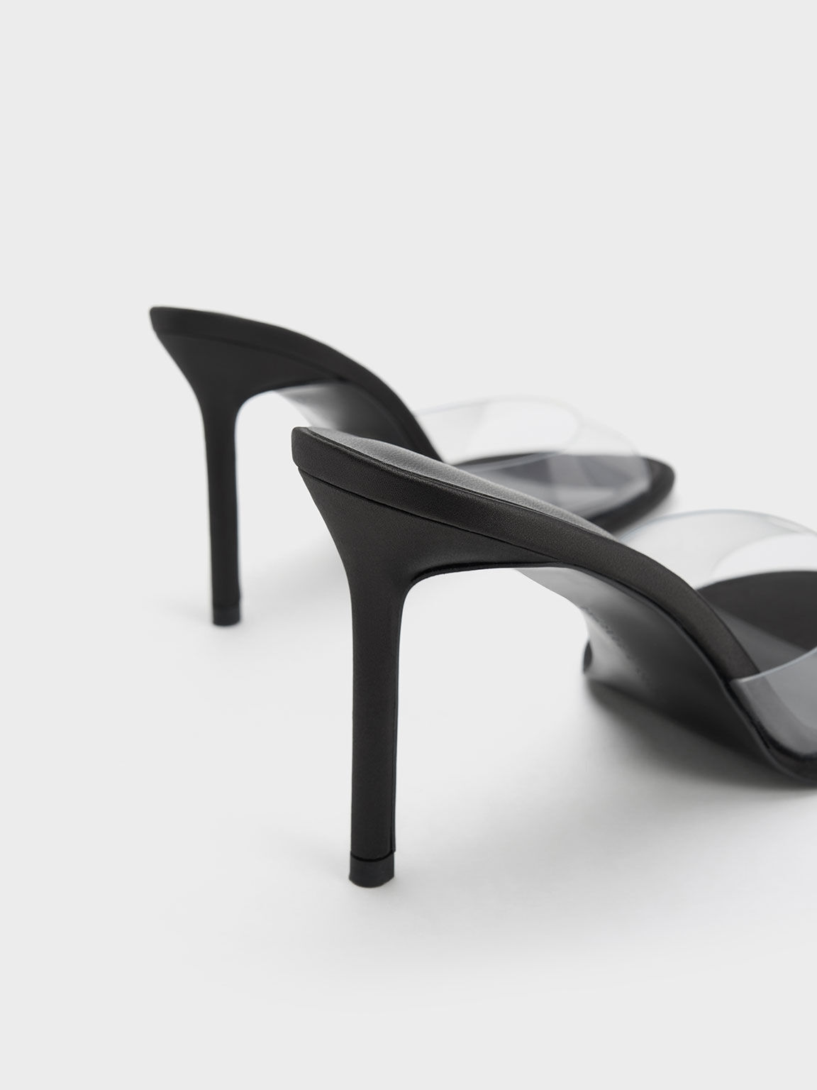 See-Through Cylindrical Heel Mules, Black, hi-res