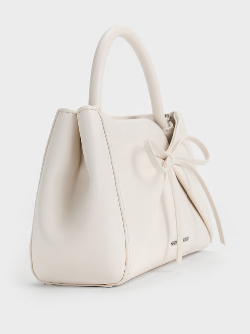 Hazel Bow Panelled Top Handle Bag, Cream, hi-res