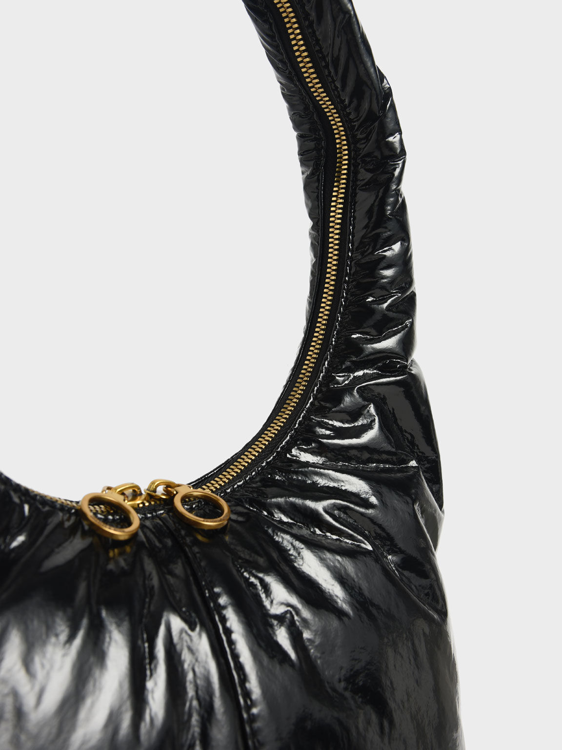 Arch Wrinkled-Effect Large Hobo Bag, Black, hi-res
