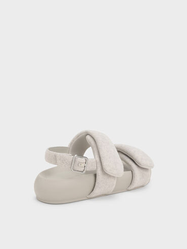 Felt Quilted Double-Strap Slingback Sandals, Light Grey, hi-res