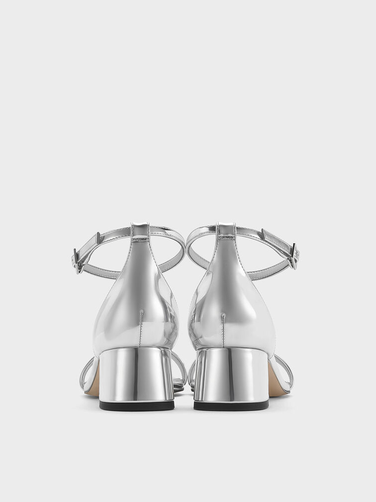 Metallic Block-Heel Ankle-Strap Sandals, Silver, hi-res