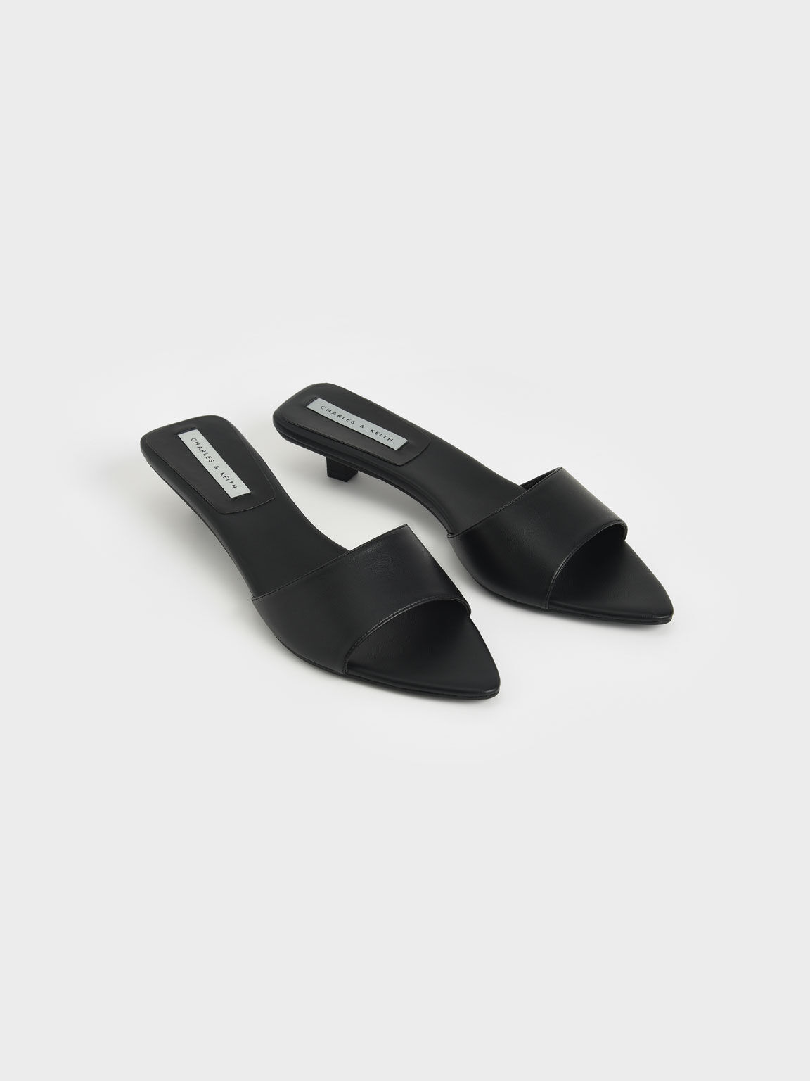 Black Kitten Heel Mules - CHARLES & KEITH QA