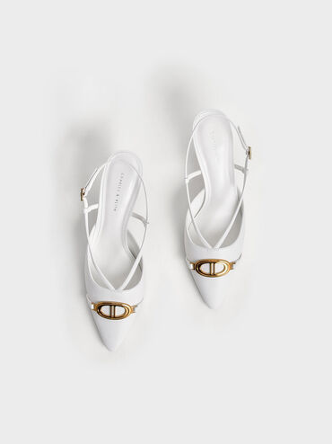 Metallic Accent Slingback Pumps, White, hi-res