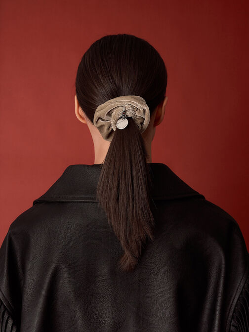 Velvet Scrunchie, Beige, hi-res