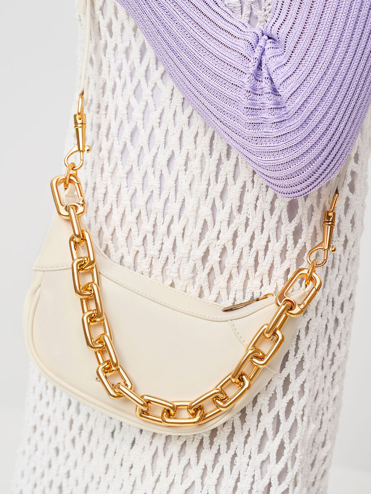 Shalia Chain-Handle Moon Bag, Cream, hi-res