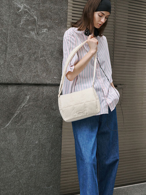 Mini Errya Nylon Quilted Puffy Crossbody Bag, Blanco, hi-res