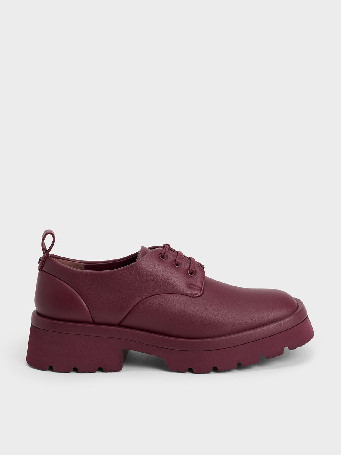 Ridged Sole Lace-Up Oxfords, Maroon, hi-res