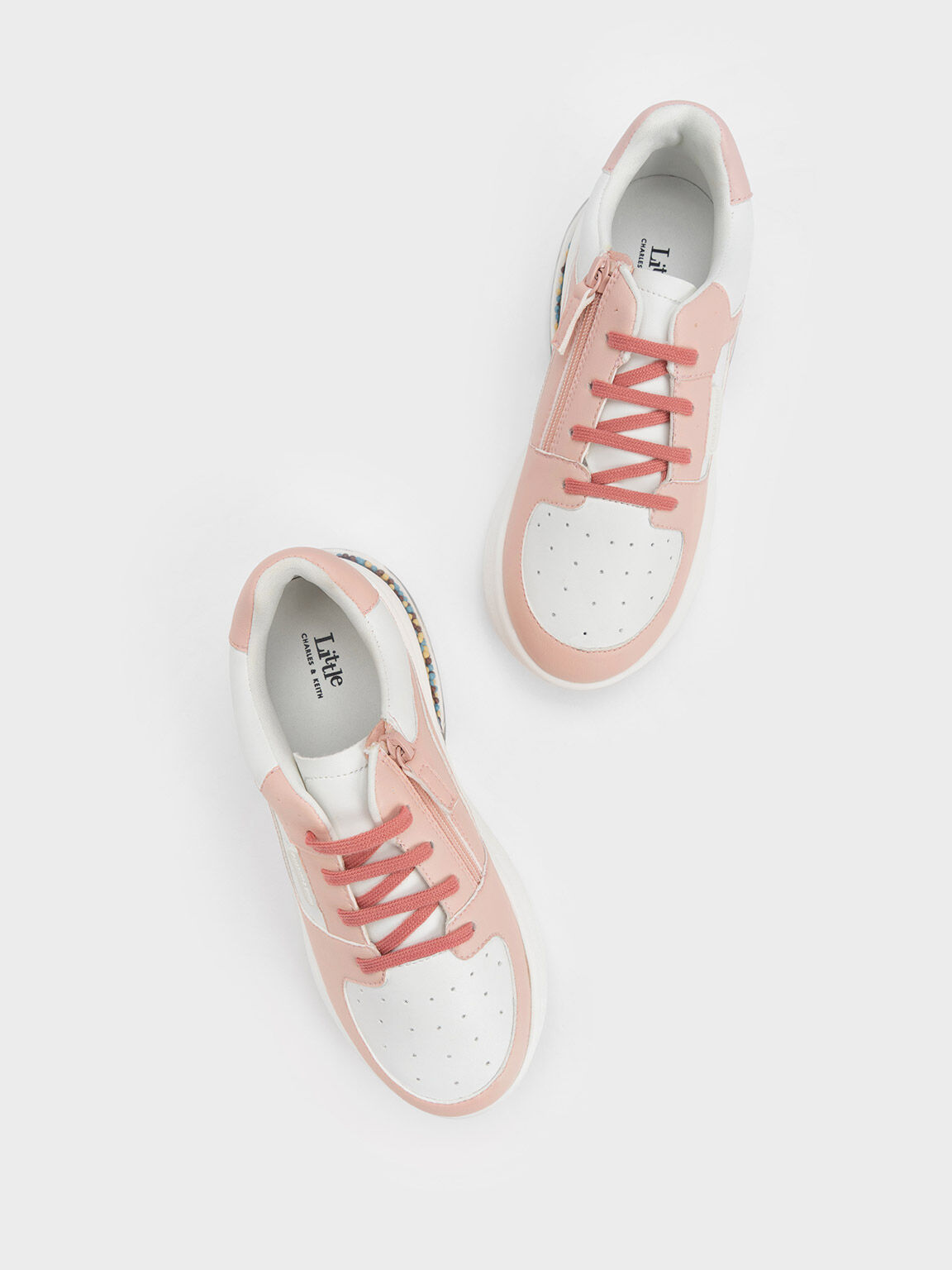 Girls Beaded Sole Lace Up Sneakers Blush