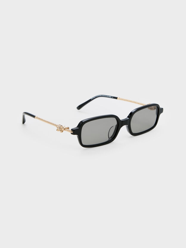 Gafas de sol Sable con montura rectangular y detalle de nudos, Negro, hi-res