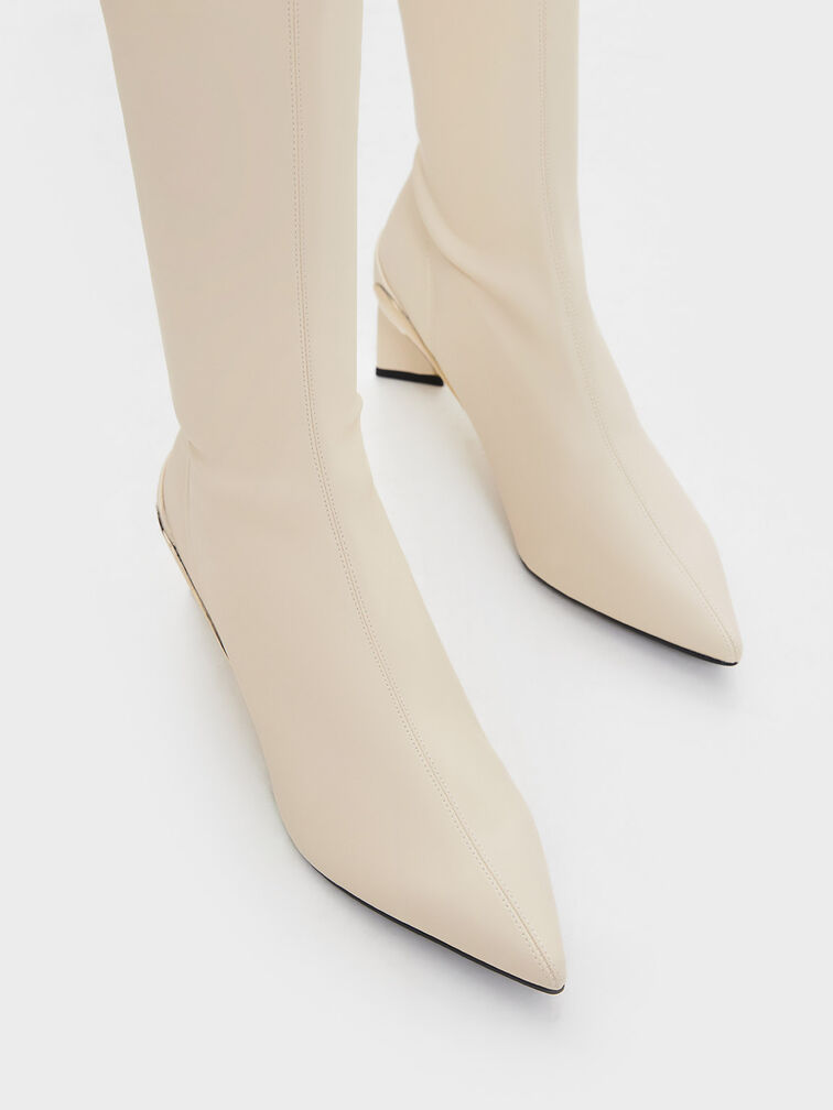 Devon Metallic Blade-Heel Knee-High Boots, Chalk, hi-res