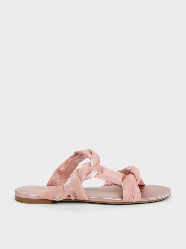 Ruched-Strap Slide Sandals, Light Pink, hi-res