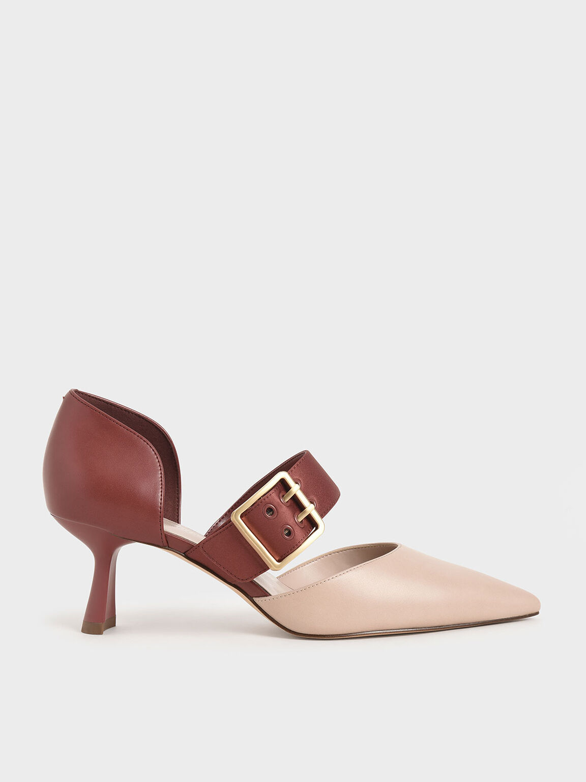 Oversized Buckle Pointed Toe Pumps, Brick, hi-res