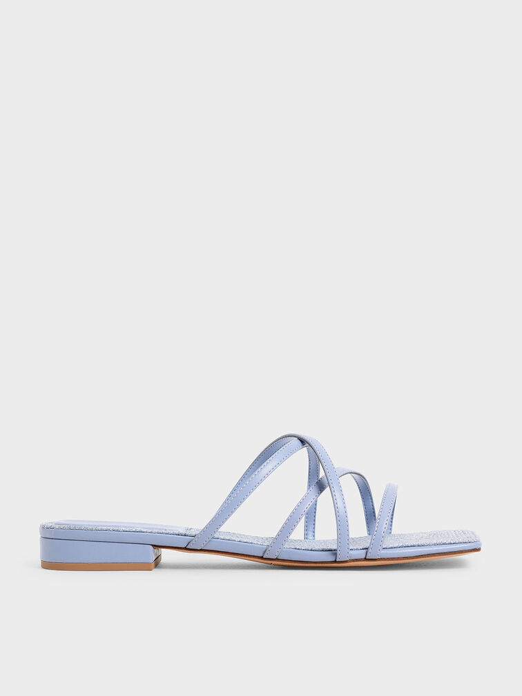 Strappy Square Toe Sandals, Blue, hi-res